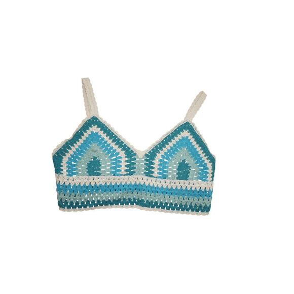 Rebellion Again Blue Cream Crochet Knit Two Piece Set Tank Top & Shorts Size L - Picture 3 of 9